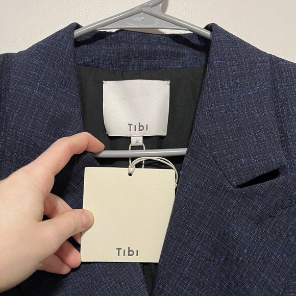 Tibi NWT Double Breasted Blue Flecked Wool Blazer Size 2 - Picture 2 of 10